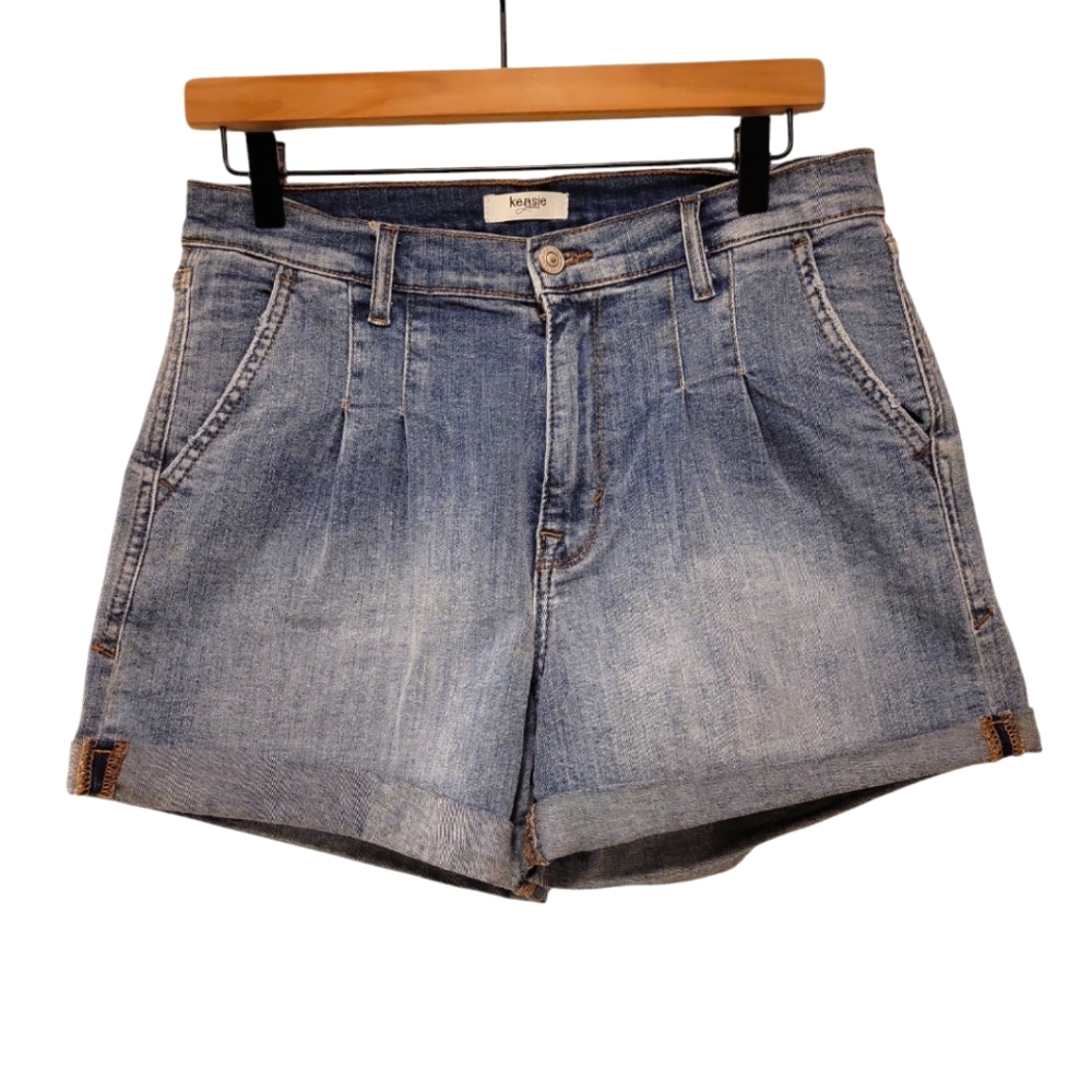 Kensie Jeans, Jean Shorts, Pleated, Folded Hemline, Stretch, Women's sz 6/28, L-